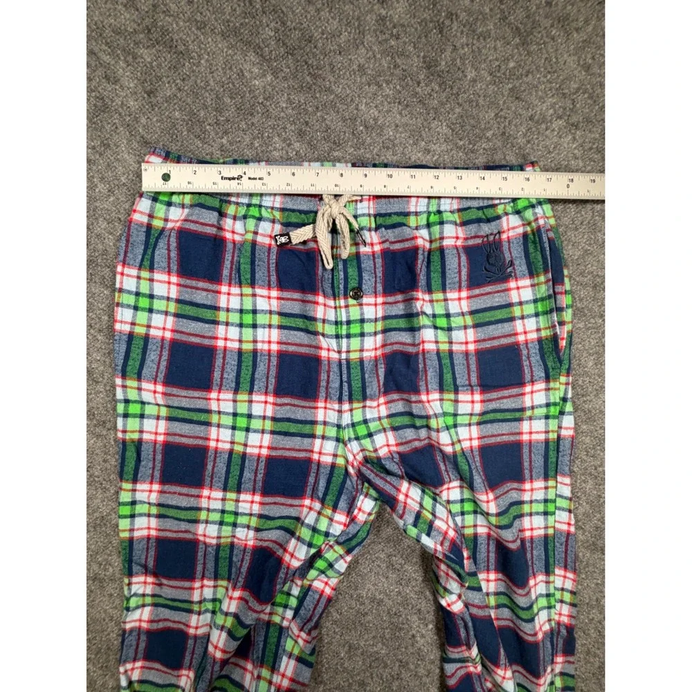 Psycho Bunny Mens Large Plaid Pajama Pants Navy Blue Green Cotton Rayon 0616
